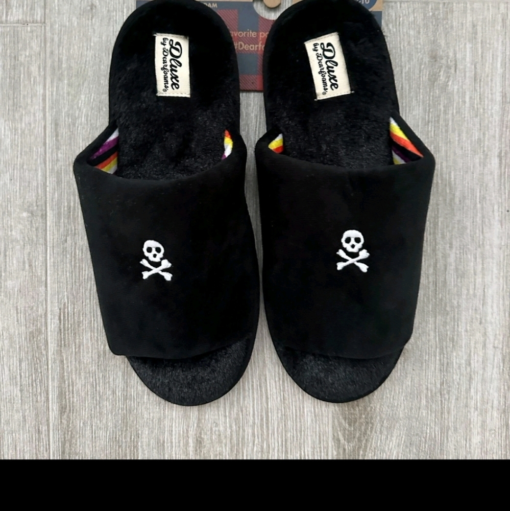 S (5-6), XL (11-12) - DLUXE SKULL by DEARFOAMS Slippers NEW HALLOWEEN